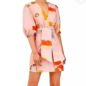 Finders Keepers Pink Wrap Sundress with Puff Sleeves